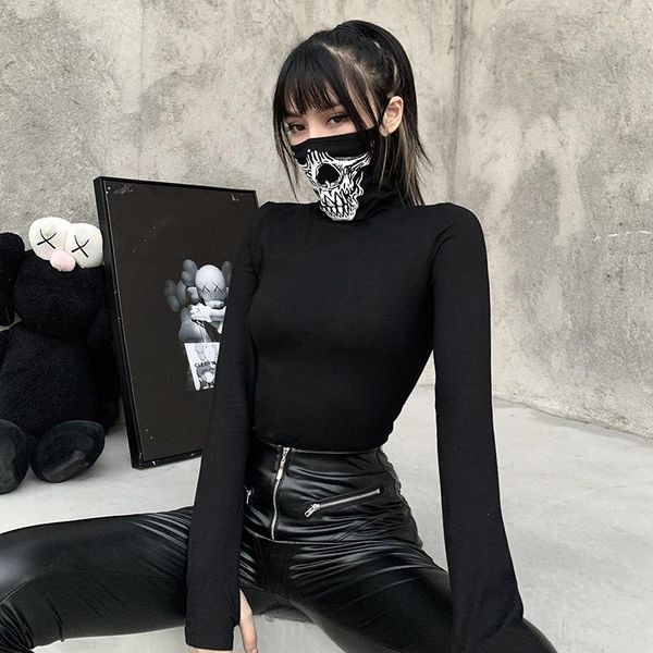 women's t-shirt helisopu skull print black women gothic slim long sleeve bottom harajuku bodycon punk turtleneck basic, White
women's t-shirt helisopu skull print black women gothic slim long sleeve bottom harajuku bodycon punk turtleneck basic, White