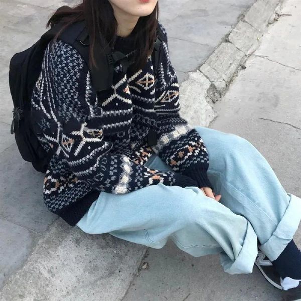 women's sweaters sweater women vintage knitted pullover casual print long sleeve oversized jumper female harajuku korean fashion loose, White;black
women's sweaters sweater women vintage knitted pullover casual print long sleeve oversized jumper female harajuku korean fashion loose, White;black