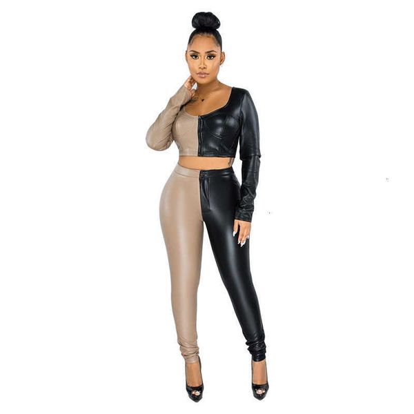 women's two piece pants panelled casual crew neck pu designer clothig with zipper womens 2pcs 67fl, White
women's two piece pants panelled casual crew neck pu designer clothig with zipper womens 2pcs 67fl, White