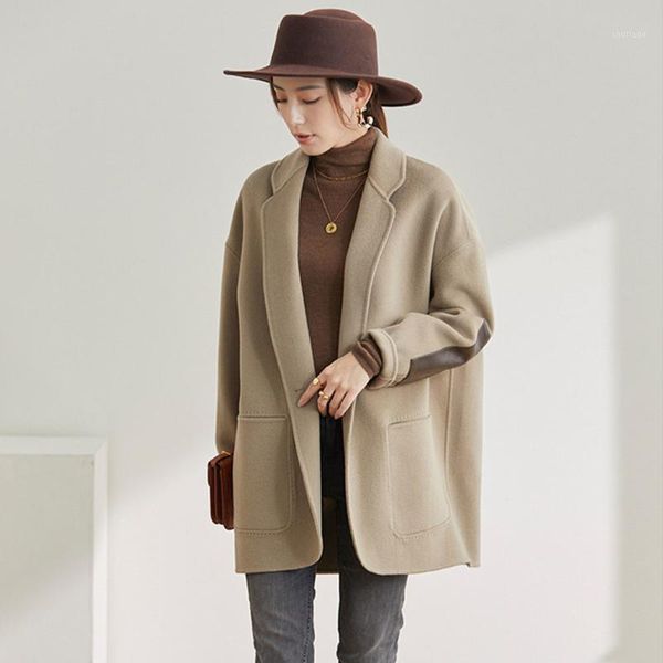 women's wool & blends high-end woolen coat 2021 spring and autumn style hepburn one grain buckle loose double-sided women jacket, Black
women's wool & blends high-end woolen coat 2021 spring and autumn style hepburn one grain buckle loose double-sided women jacket, Black