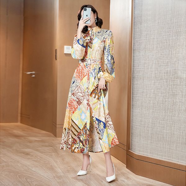 new quality 2020 elegant vintage floral belt shirt maxi dress runway women ladies long sleeve button stand collar casual office dresses, Black;gray
new quality 2020 elegant vintage floral belt shirt maxi dress runway women ladies long sleeve button stand collar casual office dresses, Black;gray