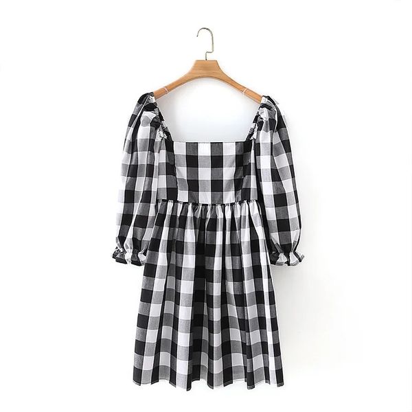 summer women square collar black white plaid mini dress female lantern sleeve clothes casual lady loose vestido d7517 210430, Black;gray
summer women square collar black white plaid mini dress female lantern sleeve clothes casual lady loose vestido d7517 210430, Black;gray