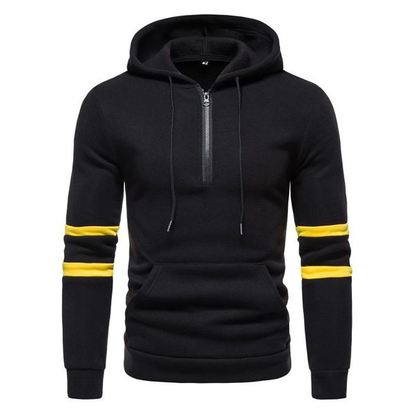 men's hoodies & sweatshirts zipper casual patchwork sleeve blouse long hooded fashion drawstring, Black 
men's hoodies & sweatshirts zipper casual patchwork sleeve blouse long hooded fashion drawstring, Black