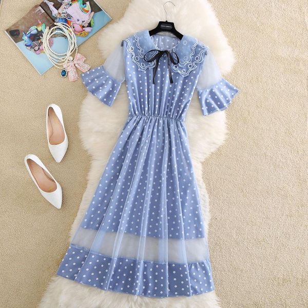 party dresses 2021 women long dress elegant fashion mesh trumpet short sleeve bowknot doll collar polka dot summer clothes ladies, White;black
party dresses 2021 women long dress elegant fashion mesh trumpet short sleeve bowknot doll collar polka dot summer clothes ladies, White;black