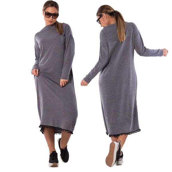 casual dresses l-6xl plus size women 2021 spring autumn fashion loose long sleeve elegant bandage dress vestidos female clothing, Black;gray 
casual dresses l-6xl plus size women 2021 spring autumn fashion loose long sleeve elegant bandage dress vestidos female clothing, Black;gray