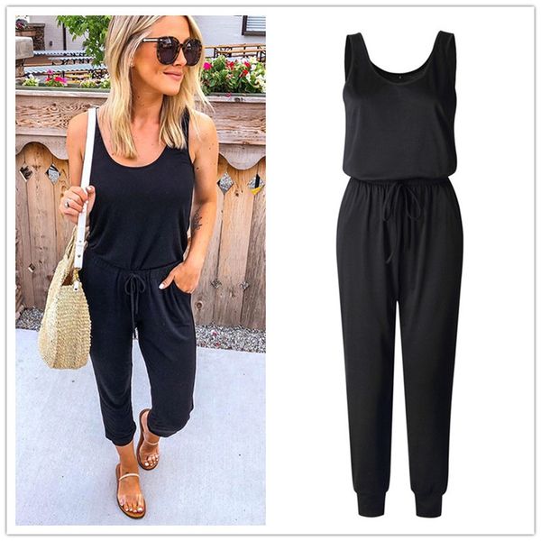 new arrival off shoulder sleeveless lace up belts jumpsuits summer women solid casual pockets long rompers women jumpsuits, Black;white
new arrival off shoulder sleeveless lace up belts jumpsuits summer women solid casual pockets long rompers women jumpsuits, Black;white