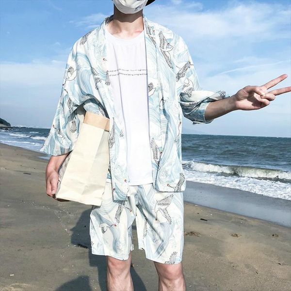 summer kimono shirt shorts set men tracksuits plus size japanese cardigan blouse crane pattern printed harajuku clothing suits, Gray
summer kimono shirt shorts set men tracksuits plus size japanese cardigan blouse crane pattern printed harajuku clothing suits, Gray
