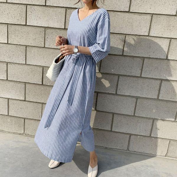 summer korean vintage loose women's dress stripe v-neck plus size dresses female ankle length clothes ladies casual, Black;gray
summer korean vintage loose women's dress stripe v-neck plus size dresses female ankle length clothes ladies casual, Black;gray