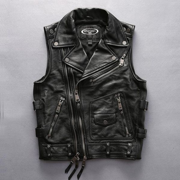 men's vests men style cowhide motorcycle rider genuine leather vest double zipper sleeveless coat, Black;white
men's vests men style cowhide motorcycle rider genuine leather vest double zipper sleeveless coat, Black;white