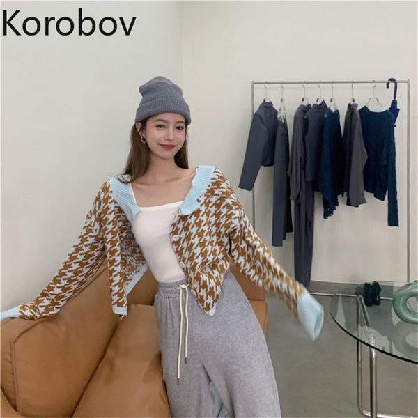korobov new chic women crop pullovers korean streetwear long sleeve knit plaid sweaters vintage o neck sueter mujer 210430, White;black
korobov new chic women crop pullovers korean streetwear long sleeve knit plaid sweaters vintage o neck sueter mujer 210430, White;black