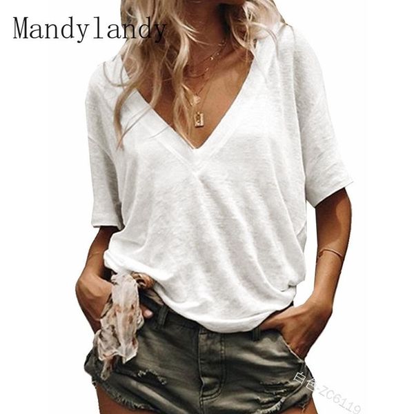 women's t-shirt mandylandy summer fashion v-neck loose pullover casual solid color short sleeve, White
women's t-shirt mandylandy summer fashion v-neck loose pullover casual solid color short sleeve, White