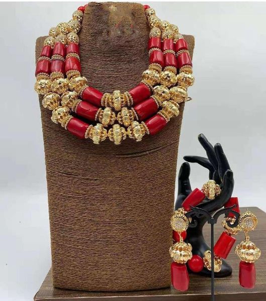 earrings & necklace red coral copper gold bridal party jewelry set luxury 3 layers nigerian wedding african beads abg14, Silver
earrings & necklace red coral copper gold bridal party jewelry set luxury 3 layers nigerian wedding african beads abg14, Silver