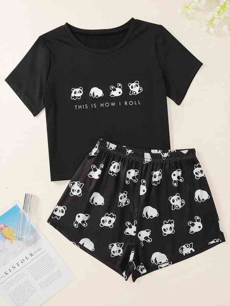 style womens cute cartoon panda short sleeve t shirts shorts pajama set summer comfortable sleepwear suits underwear, Black;red
style womens cute cartoon panda short sleeve t shirts shorts pajama set summer comfortable sleepwear suits underwear, Black;red