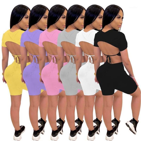fashion women solid two-piece outfits 2021 summer lace up backless short sleeves t shirt arrivals lady shorts sets 6 colors women's tra, Gray
fashion women solid two-piece outfits 2021 summer lace up backless short sleeves t shirt arrivals lady shorts sets 6 colors women's tra, Gray
