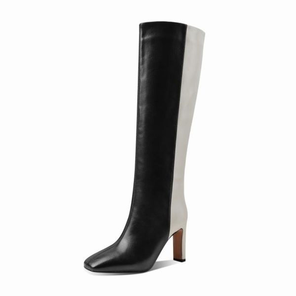 knee high boots for women mixed color square toe thick high heels slip on party club fashion ladies footwear size 34-43, Black
knee high boots for women mixed color square toe thick high heels slip on party club fashion ladies footwear size 34-43, Black