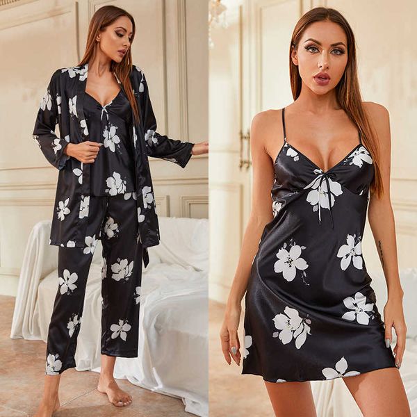 pajamas women's spring and autumn four piece suit silk thin nightdress autumn and winter ice silk women's nightgown home clothes 2, Black;red
pajamas women's spring and autumn four piece suit silk thin nightdress autumn and winter ice silk women's nightgown home clothes 2, Black;red