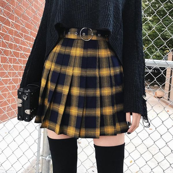 skirts autumn winter harajuku women fashion cute yellow black red pleated skirt punk style high waist female mini short 
skirts autumn winter harajuku women fashion cute yellow black red pleated skirt punk style high waist female mini short