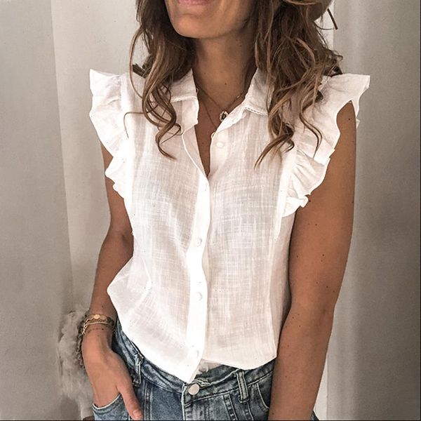 ruffle blouse women shirt button feminine female elegant sleeveless fashion woman blouses summer solid ladies top, White
ruffle blouse women shirt button feminine female elegant sleeveless fashion woman blouses summer solid ladies top, White
