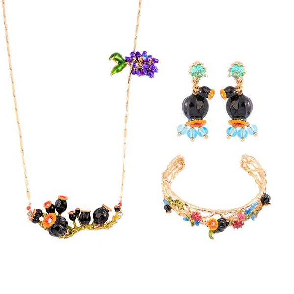 european and american fashion plant series enamel black poppy fflower necklace jewelry set personality earrings women chains, Silver
european and american fashion plant series enamel black poppy fflower necklace jewelry set personality earrings women chains, Silver