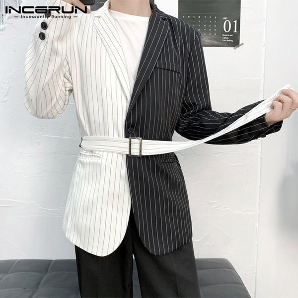 fashion men blazer striped patchwork streetwear long sleeve lapel korean mens casual suit with belt coats fitness s-5xl incerun men's s, White;black
fashion men blazer striped patchwork streetwear long sleeve lapel korean mens casual suit with belt coats fitness s-5xl incerun men's s, White;black