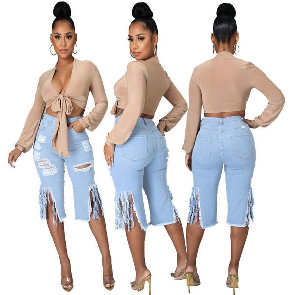 women's jeans european and american fashion washed ripped fringed high waist stretch mother 5-point pants, Blue
women's jeans european and american fashion washed ripped fringed high waist stretch mother 5-point pants, Blue