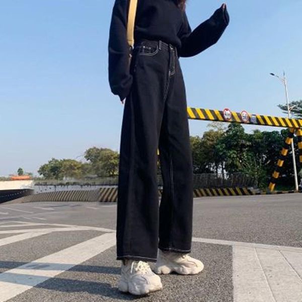jeans women all-match korean style mopping trousers denim vintage black solid high waist spring baggy chic street casual women's, Blue
jeans women all-match korean style mopping trousers denim vintage black solid high waist spring baggy chic street casual women's, Blue
