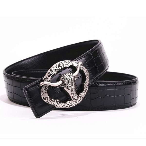 cowhide style buckle crocodile belt men 's fashion big belts, Black;brown