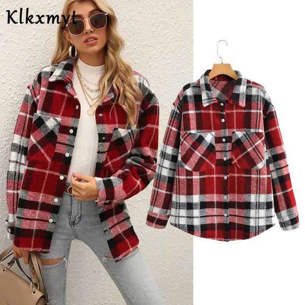 klkxmyt women fashion with pockets oversized check za jacket coat vintage long sleeve snap-button female outerwear chic 210527, Black;brown
klkxmyt women fashion with pockets oversized check za jacket coat vintage long sleeve snap-button female outerwear chic 210527, Black;brown