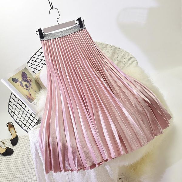 

skirts 2021 quality pleated stretch high waist long pink female jumper women summer midi skirt saia, Black