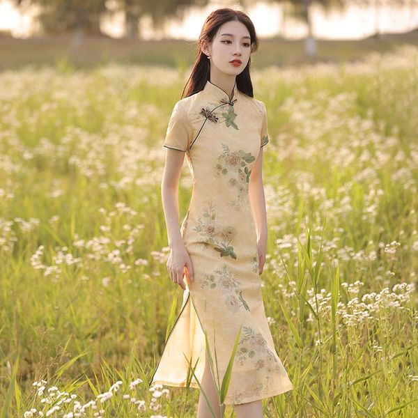 ethnic clothing women cheongsam 2021 style female summer elegant retro chinese flower mid-length improved dress, Red
ethnic clothing women cheongsam 2021 style female summer elegant retro chinese flower mid-length improved dress, Red
