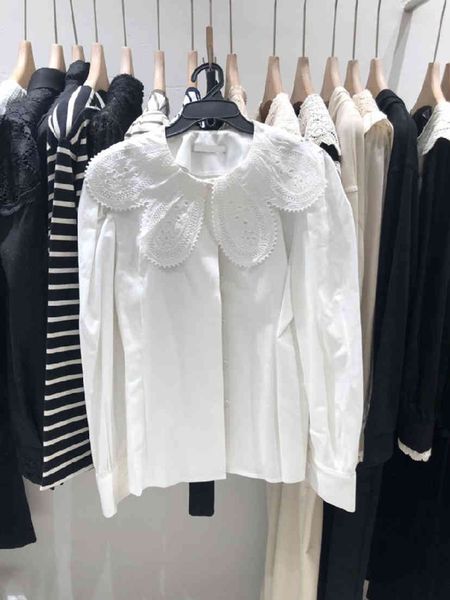 spring new fashion hollow peter pan collar full white shirts women's sweet 210421
spring new fashion hollow peter pan collar full white shirts women's sweet 210421