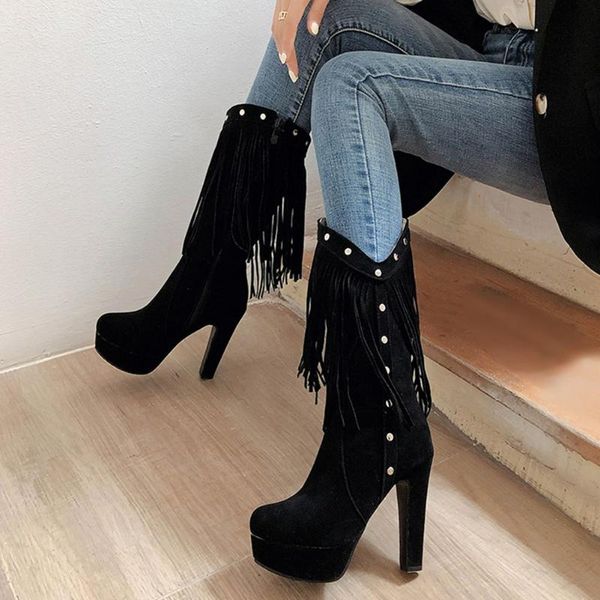 boots sarairis high heels women shoes flock knee-high big size 50 rivet and tassels 2021 quality elegant, Black
boots sarairis high heels women shoes flock knee-high big size 50 rivet and tassels 2021 quality elegant, Black