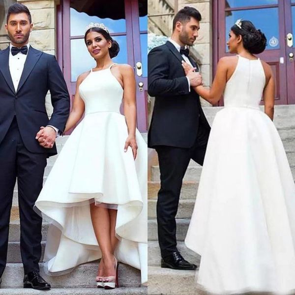 2022 simple high low wedding dresses bridal gown halter satin tulle custom made plus size sleeveless beach boho vestidos de novia, White
2022 simple high low wedding dresses bridal gown halter satin tulle custom made plus size sleeveless beach boho vestidos de novia, White
