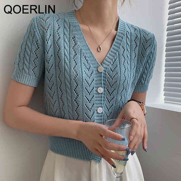 qoerlin chic v-neck knitted cropped t-shirts girls pink single breasted hollow out women summer cardigans short sleeve tees 210412, White
qoerlin chic v-neck knitted cropped t-shirts girls pink single breasted hollow out women summer cardigans short sleeve tees 210412, White