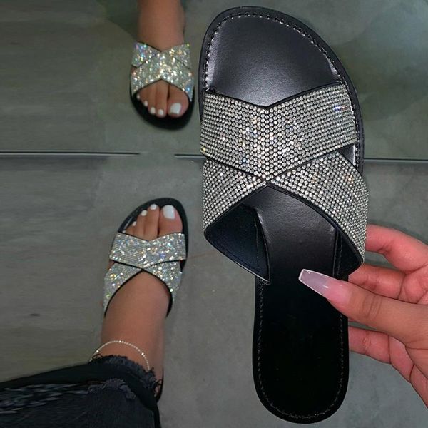summer diamond glitter slippers flat cross women's sandals leisure fashion beach shoes outdoor big size r5, Black
summer diamond glitter slippers flat cross women's sandals leisure fashion beach shoes outdoor big size r5, Black