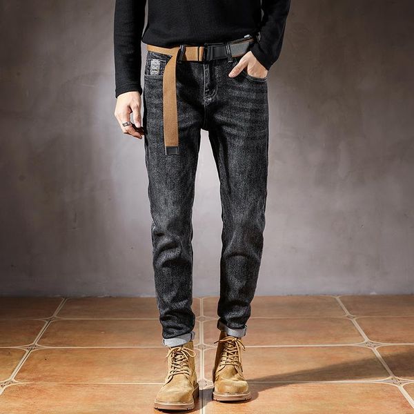men's jeans original brand men dark gray stretch slim straight fashion pockets designer casual denim pants clothing no belt, Blue
men's jeans original brand men dark gray stretch slim straight fashion pockets designer casual denim pants clothing no belt, Blue