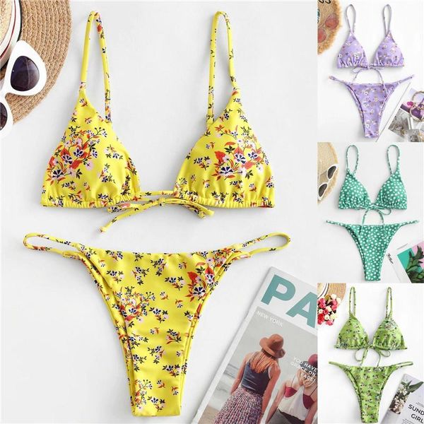 women's swimwear vintage print floral printed bandage string low waisted candy color swimming wear for women, White;black
women's swimwear vintage print floral printed bandage string low waisted candy color swimming wear for women, White;black