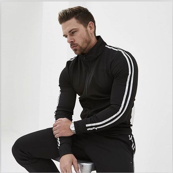 men's tracksuits fitness stripe two piece slim running suit sportswear, Gray
men's tracksuits fitness stripe two piece slim running suit sportswear, Gray