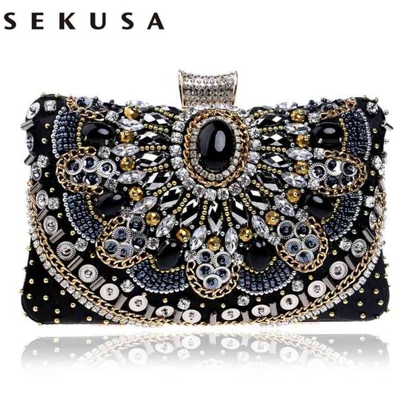 sekusa sale small beaded clutch purse elegant black evening bags wedding party handbag metal chain shoulder 210823
sekusa sale small beaded clutch purse elegant black evening bags wedding party handbag metal chain shoulder 210823