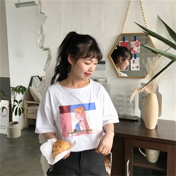 summer fashion cute loose cartoon printed all match basic short sleeve female cotton t-shirts 210426, White
summer fashion cute loose cartoon printed all match basic short sleeve female cotton t-shirts 210426, White
