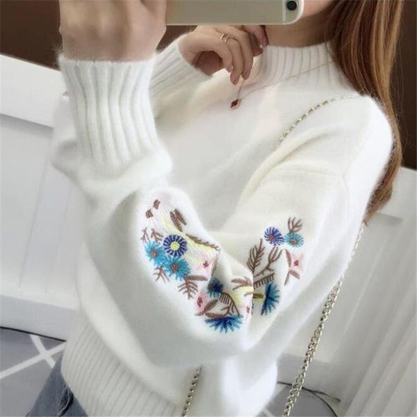 women's sweaters loose embroidery sweater women half turtleneck knit pullover winter long sleeve jumper sweet femme basic knitted, White;black
women's sweaters loose embroidery sweater women half turtleneck knit pullover winter long sleeve jumper sweet femme basic knitted, White;black