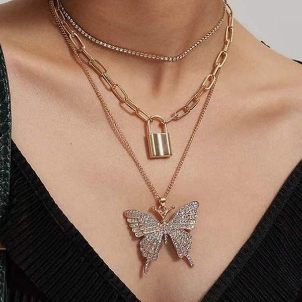 pendant necklaces fashion womans shiny big butterfly rhinestone multilayer necklace vintage geometric lock set jewelry, Silver
pendant necklaces fashion womans shiny big butterfly rhinestone multilayer necklace vintage geometric lock set jewelry, Silver