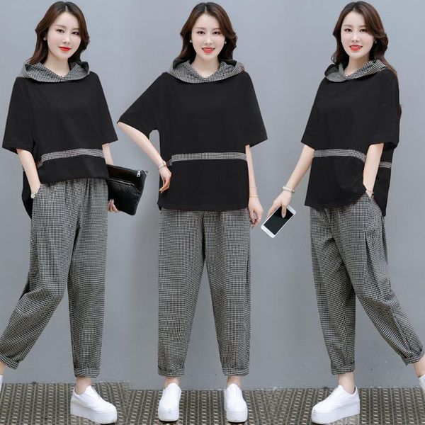 summer women fashion suits short sleeve patchwork plaid hooded + casual high waist pants sport two-piece set women's two piece, White
summer women fashion suits short sleeve patchwork plaid hooded + casual high waist pants sport two-piece set women's two piece, White