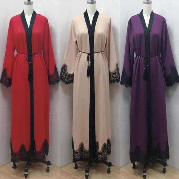 summer dress women open front long sleeve lace patchwork belt maxi robe cardigan with women's sleepwear, Black;red
summer dress women open front long sleeve lace patchwork belt maxi robe cardigan with women's sleepwear, Black;red