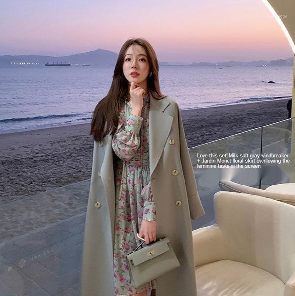women's wool & blends 2021 spring and autumn matte smoky suit collar loose casual windbreaker coat medium length fashion, Black
women's wool & blends 2021 spring and autumn matte smoky suit collar loose casual windbreaker coat medium length fashion, Black
