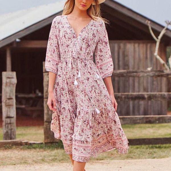 boho summer autumn long women v neck sash floral print maxi beach pink button dress vestidos 210415, Black;gray
boho summer autumn long women v neck sash floral print maxi beach pink button dress vestidos 210415, Black;gray