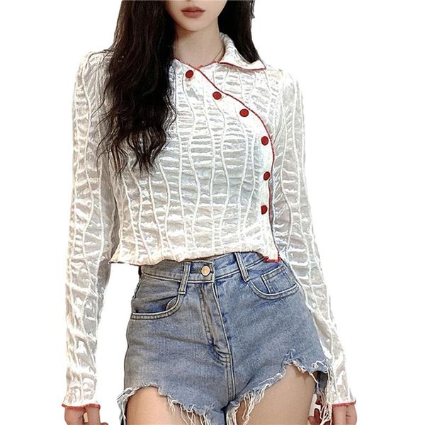 women's t-shirt 2021 fashion women casual long-sleeved cardigan solid color lapel side breasted exposed navel spring stylish tees, White
women's t-shirt 2021 fashion women casual long-sleeved cardigan solid color lapel side breasted exposed navel spring stylish tees, White