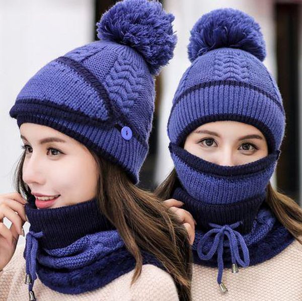 outdoor winter 3 in 1 beanie hat circle scarf face cover set thick plush lined chunky knit pompom skull cap cycling neck warmer, Blue;gray
outdoor winter 3 in 1 beanie hat circle scarf face cover set thick plush lined chunky knit pompom skull cap cycling neck warmer, Blue;gray