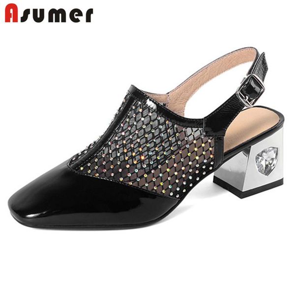 dress shoes asumer 2021 arrive patent leather women pumps mesh crystal buckle fashion party summer high heels ladies, Black
dress shoes asumer 2021 arrive patent leather women pumps mesh crystal buckle fashion party summer high heels ladies, Black