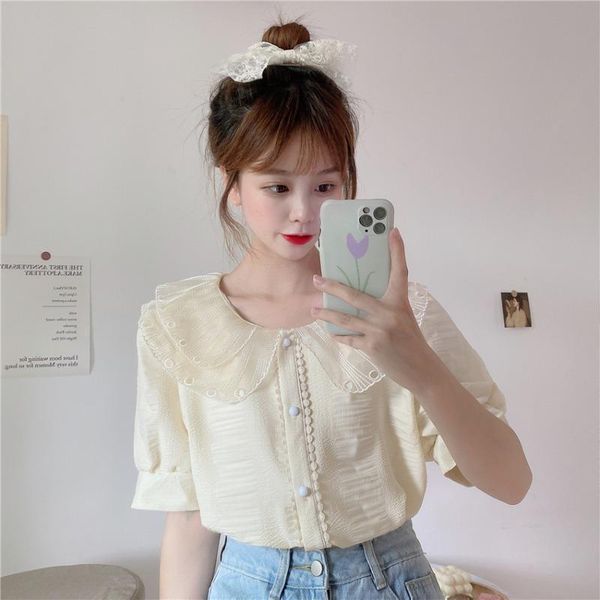 women's t-shirt sweet style short sleeve chiffon tees female 2021 fashion brand solid loose women clothing summer korean hollow out t, White
women's t-shirt sweet style short sleeve chiffon tees female 2021 fashion brand solid loose women clothing summer korean hollow out t, White